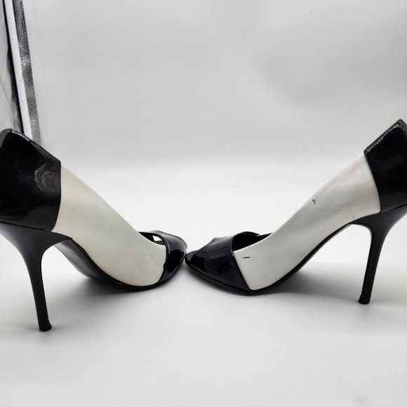 Aus6/ 37 Aldo Black and White Patent Leather Open Toe Heels Shoes - Picture 11 of 16